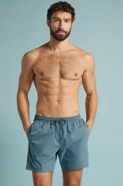 Mid-Length Solid Color Swim Trunks