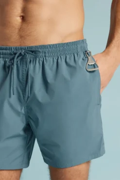 Mid-Length Solid Color Swim Trunks