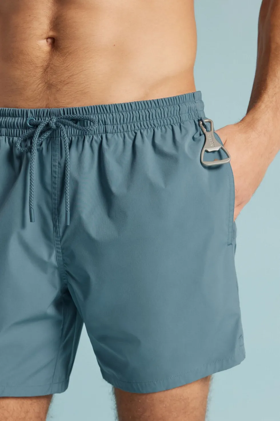 Mid-Length Solid Color Swim Trunks