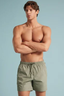 Mid-Length Solid Color Swim Trunks