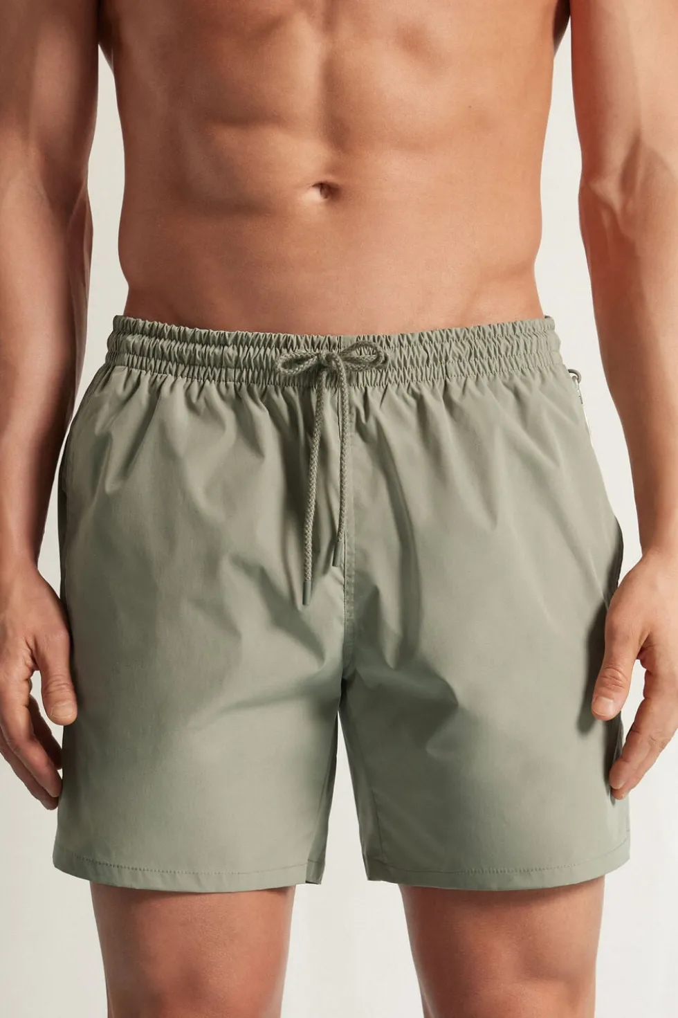 Mid-Length Solid Color Swim Trunks