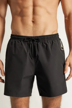 Mid-Length Solid Color Swim Trunks