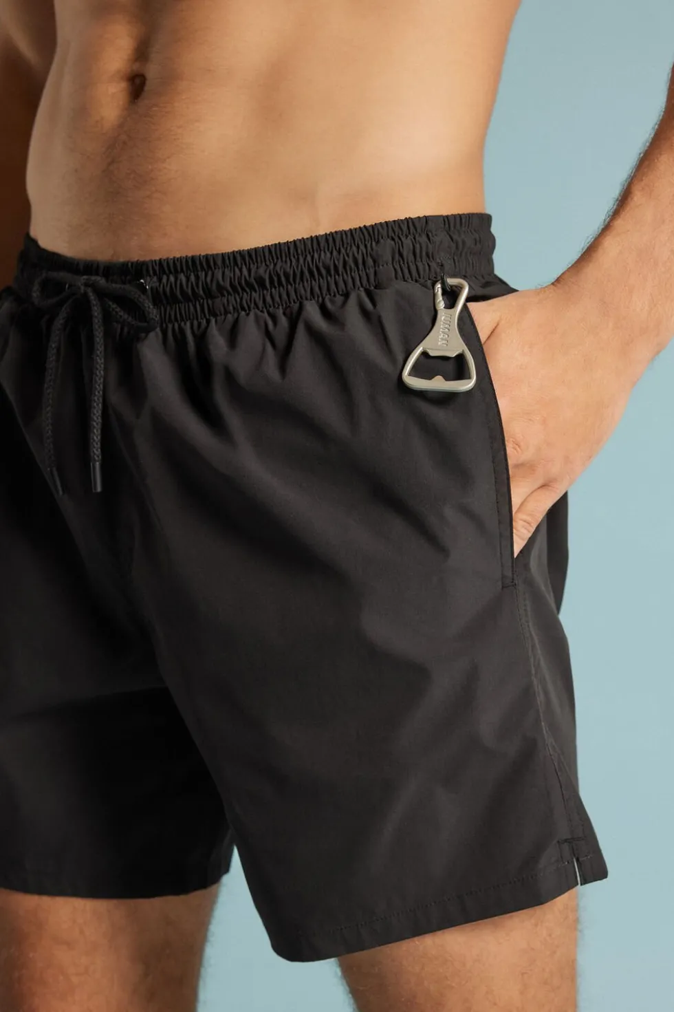 Mid-Length Solid Color Swim Trunks