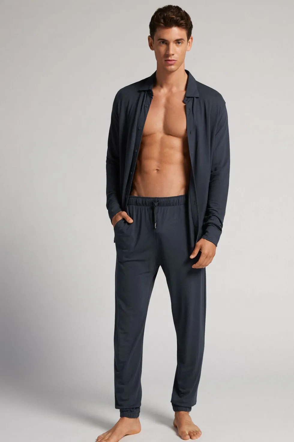 Modal and Silk Piqué Full Length Pants