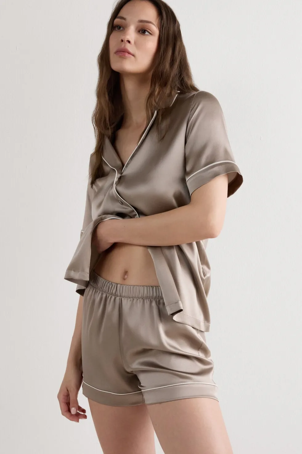 Piped Silk Shorts
