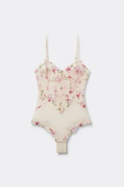 Pretty Flowers Print Tulle and Lace Bodysuit