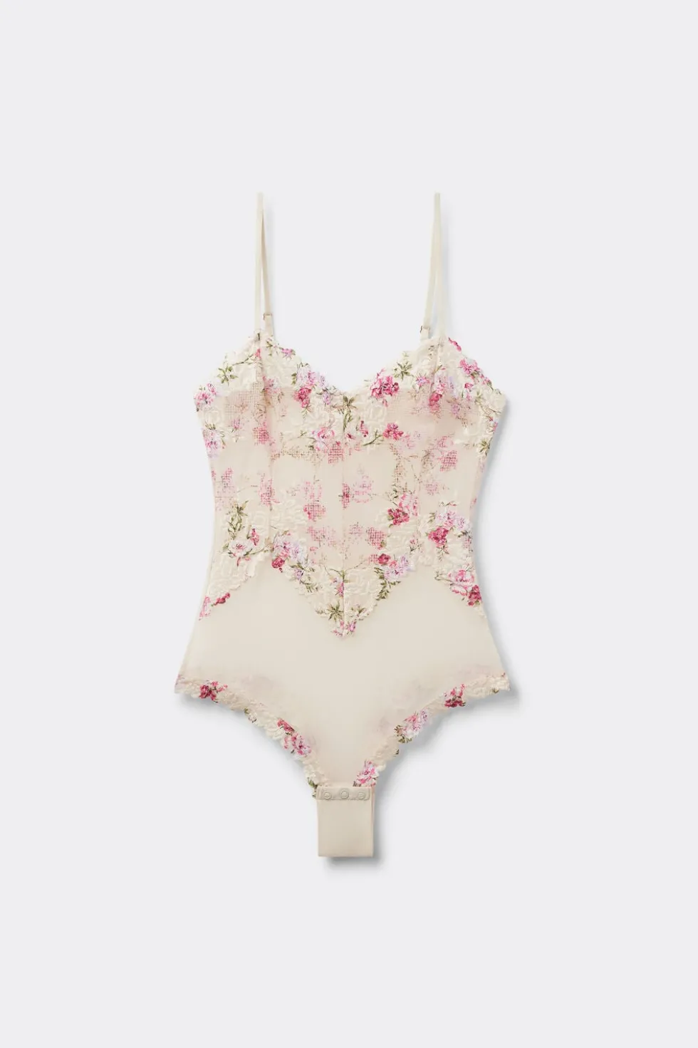 Pretty Flowers Print Tulle and Lace Bodysuit