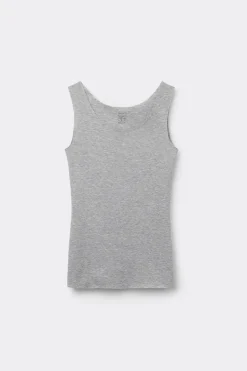 Raw Edge Round Neck Cotton Tank Top