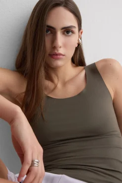 Raw Edge Round Neck Cotton Tank Top