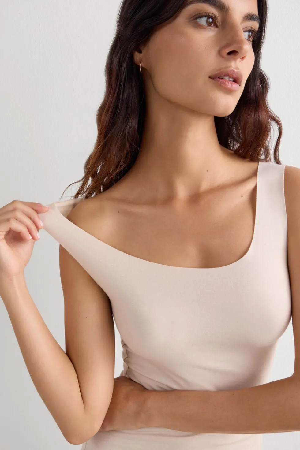 Raw Edge Round Neck Cotton Tank Top