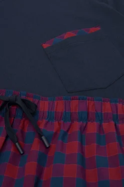 Red and Blue Check Print Cloth and Cotton Short Pajamas