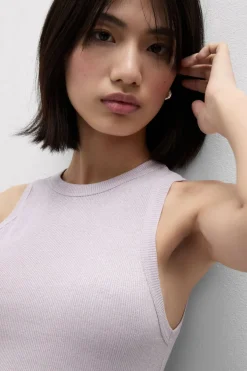 Ribbed Cotton Lamé Tank Top