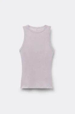 Ribbed Cotton Lamé Tank Top