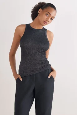 Ribbed Cotton Lamé Tank Top