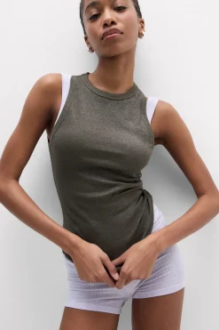 Ribbed Cotton Lamé Tank Top