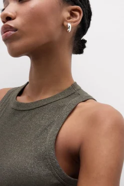 Ribbed Cotton Lamé Tank Top