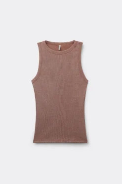 Ribbed Cotton Lamé Tank Top