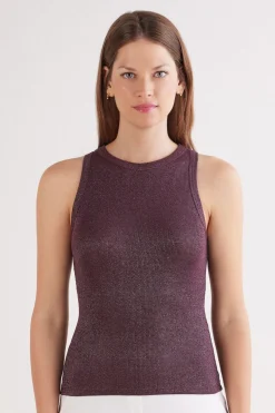 Ribbed Cotton Lamé Tank Top