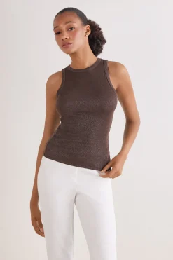 Ribbed Cotton Lamé Tank Top