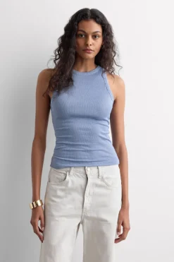 Ribbed Cotton Lamé Tank Top
