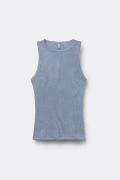 Ribbed Cotton Lamé Tank Top