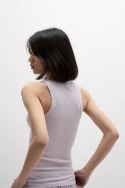 Ribbed Cotton Lamé V-Neck Tank Top
