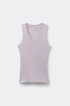 Ribbed Cotton Lamé V-Neck Tank Top