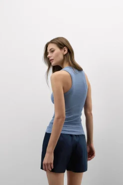 Ribbed Cotton Lamé V-Neck Tank Top
