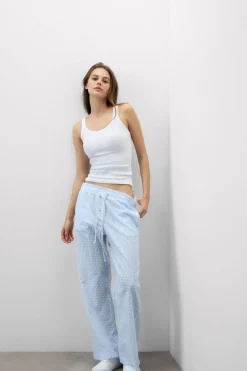 Romantic Stripes Plumetis Cotton Canvas Pants