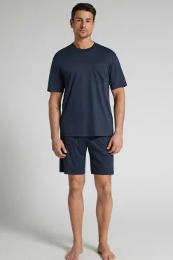 Short Mercerized Cotton Pajamas with Polka Dot Print filo Premium