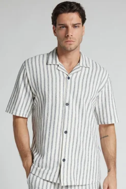 Short Sleeved Bowling Shirt with Stripes