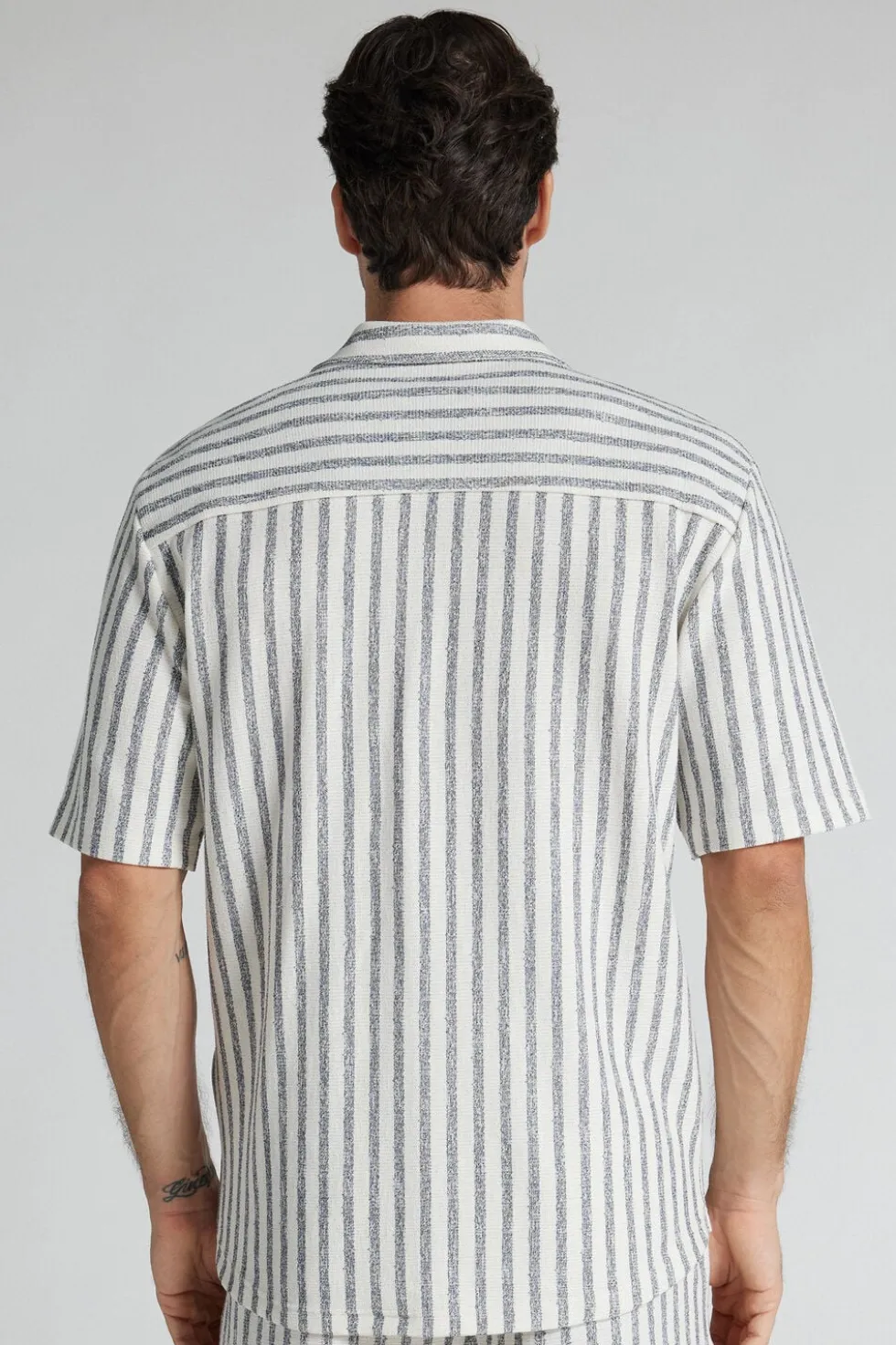 Short Sleeved Bowling Shirt with Stripes