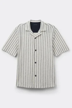 Short Sleeved Bowling Shirt with Stripes