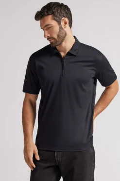 Short-Sleeved Mercerized Cotton Polo Shirt with Zip filo Premium