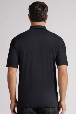 Short-Sleeved Mercerized Cotton Polo Shirt with Zip filo Premium