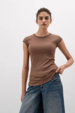 Superior Cotton Ribbed Short Sleeve Top