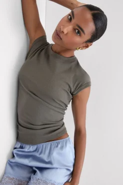 Superior Cotton Ribbed Short Sleeve Top