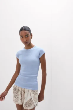 Superior Cotton Ribbed Short Sleeve Top