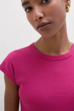 Superior Cotton Ribbed Short Sleeve Top