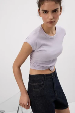 Superior Cotton Ribbed Short Sleeve Top