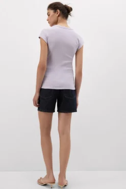 Superior Cotton Ribbed Short Sleeve Top