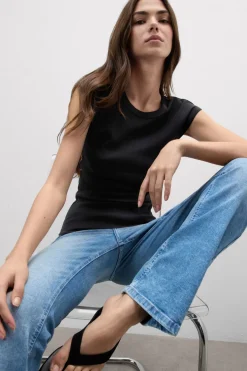 Superior Cotton Ribbed Short Sleeve Top