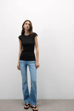 Superior Cotton Ribbed Short Sleeve Top