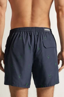 Swim Trunks with Embroidered Cacti