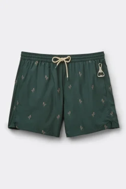 Swim Trunks with Embroidered Flamingos