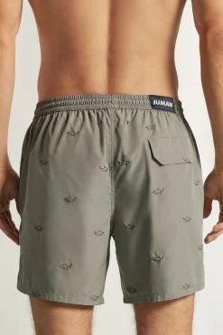 Swim Trunks with Embroidered Sharks