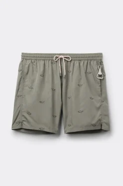 Swim Trunks with Embroidered Sharks