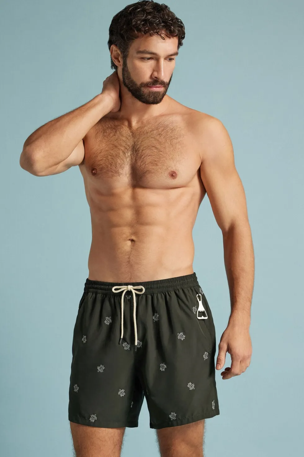Swim Trunks with Embroidered Turtles
