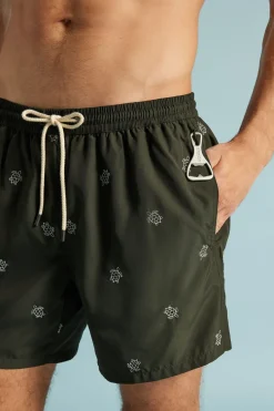 Swim Trunks with Embroidered Turtles