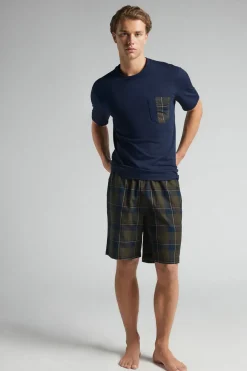 Tartan Print Cloth and Cotton Short Pajamas